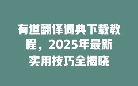 有道翻译词典下载教程,2025年最新实用技巧全揭晓 一