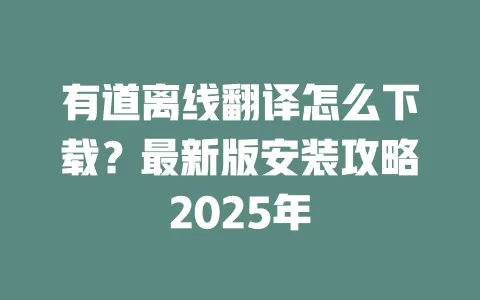 有道离线翻译怎么下载?最新版安装攻略2025年 一