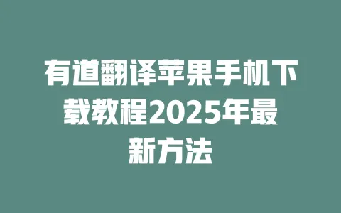 有道翻译苹果手机下载教程2025年最新方法 一