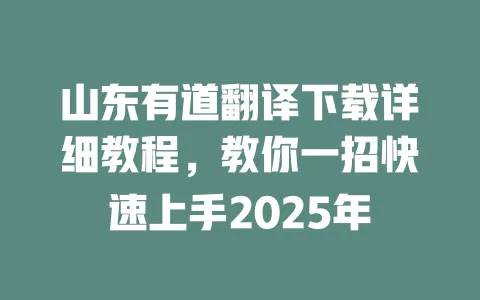 山东有道翻译下载详细教程,教你一招快速上手2025年 一