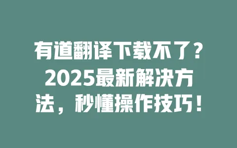 有道翻译下载不了?2025最新解决方法,秒懂操作技巧! 一